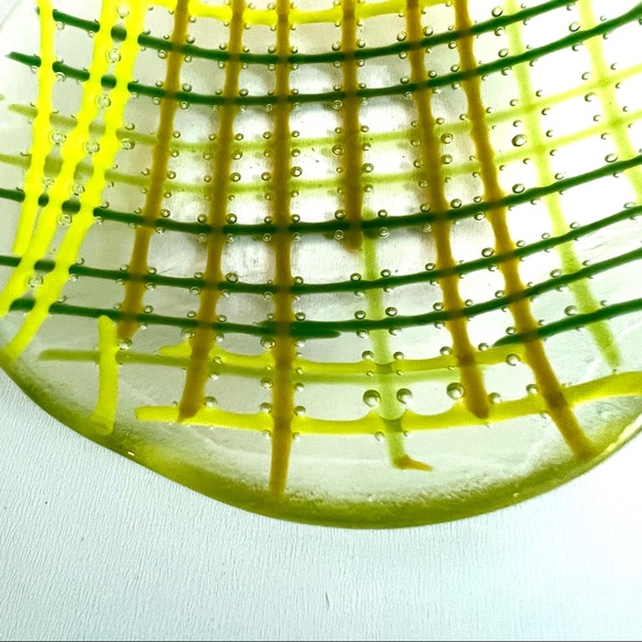Art Glass Bowl Green Stripes Bowl Striped Art Glass Bubbles and Stripes Bowl - Picture 2 of 5